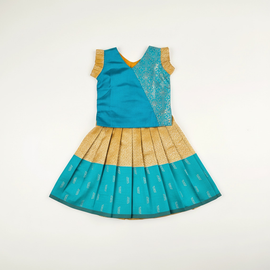 Mustard & Aqua Silk Pavadai & Chattai