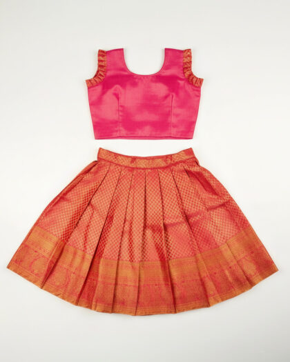 Pink Brocade Silk Pavadai Chattai/3-4 Years