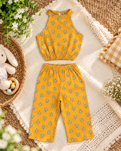 Yellow Floral Halter Neck Co-ord Set