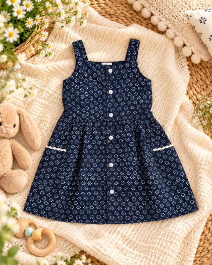 Navy Dotted Frock/2-3 Years