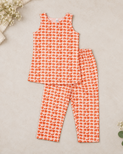 Orange Elephant Print Co-ord Set/3-4 Years