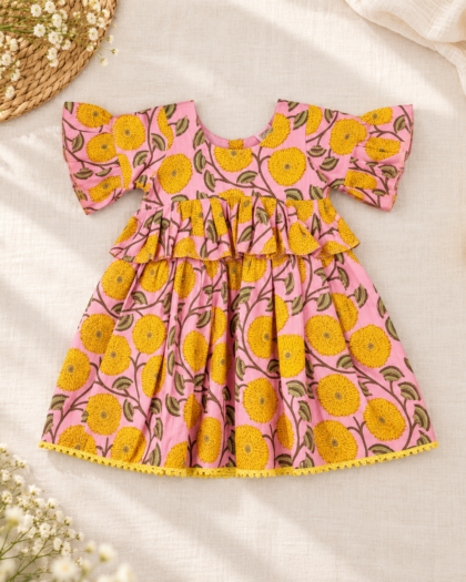 Pink & Daisy Floral Frock/1-2 Years
