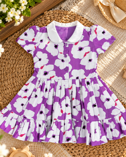 Cotton Purple Floral Frock/1-2 Year