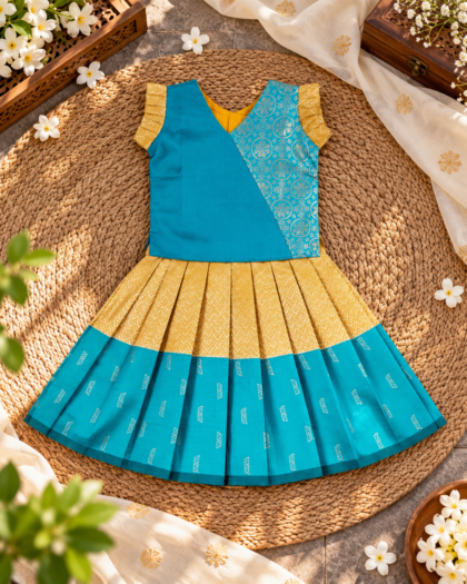 Mustard & Aqua Silk Pavadai & Chattai
