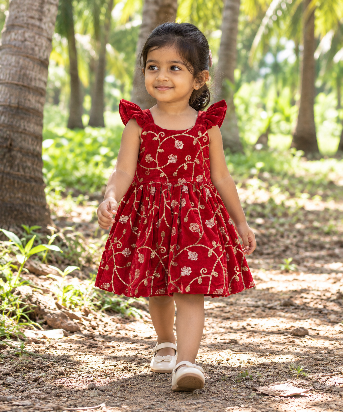 Red And Gold Velvet Frock/2-3 Years - Image 2