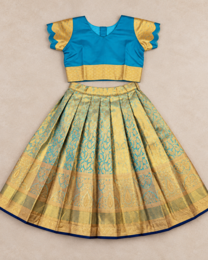 Blue & Gold Brocade Pavadai & Chattai