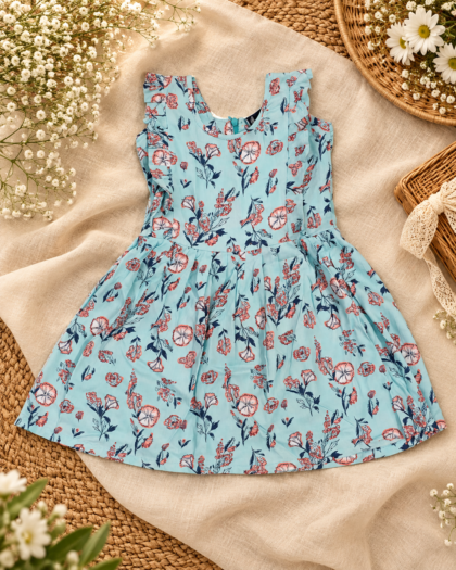 Aqua Green Floral Frock/2-3 Years