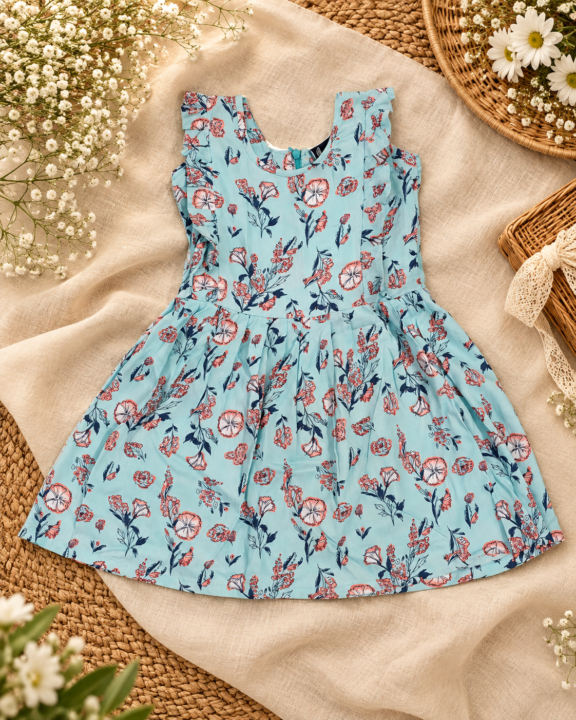 Aqua Green Floral Frock/2-3 Years