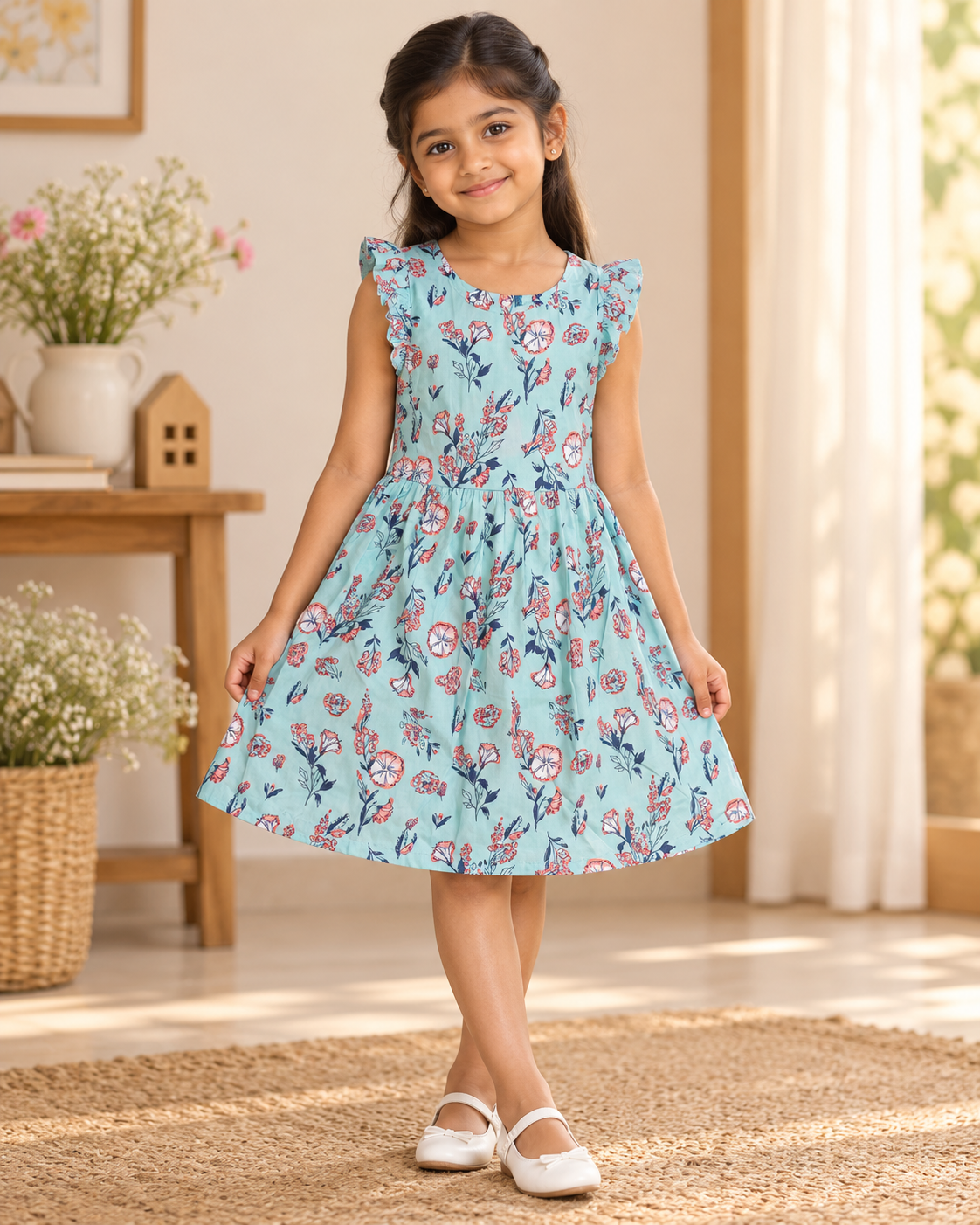 Aqua Green Floral Frock/2-3 Years - Image 2