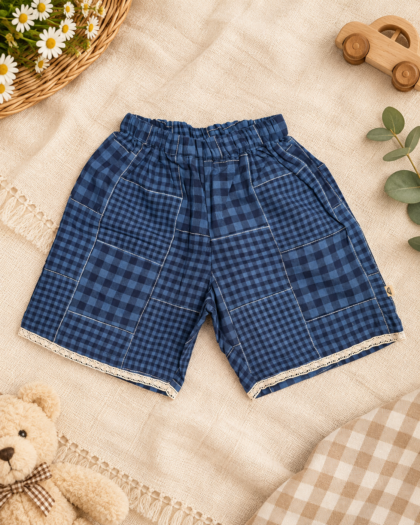 Cotton Checked Shorts with Lace Trim/4-5 years
