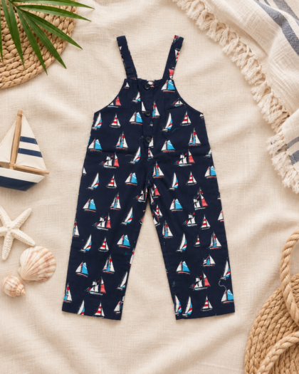 A Cotton Jumper Suit With Sail Boat Prints/2-3 Years