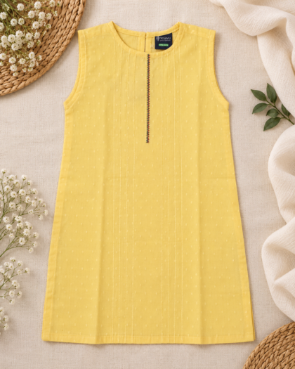 Cotton Kurta In Line Yellow With Embroidery