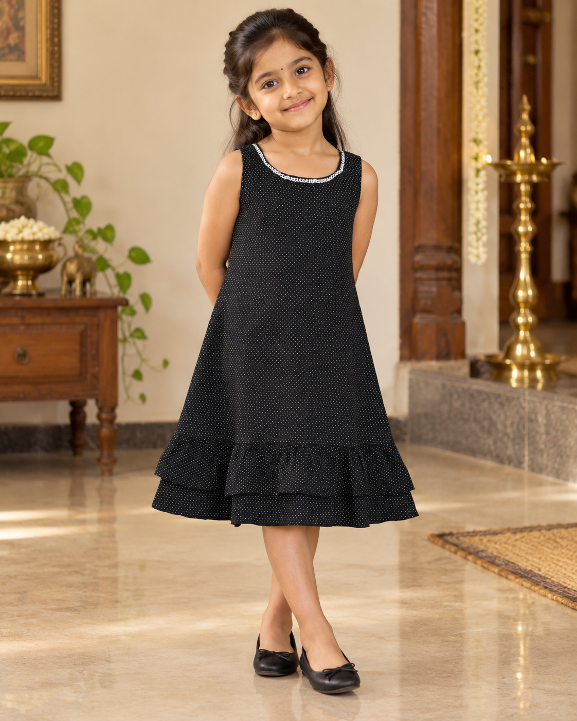 Simple A Line Frock With Frill On the Bottom/5-6 years - Image 2