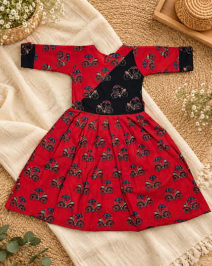 Cotton Red Cycle Long Frock / 6-7 Years