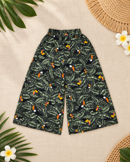 Military Green Toucan Print Palazzo in Rayon / 3-4 Years
